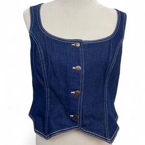 Blue denim corset top with button up front